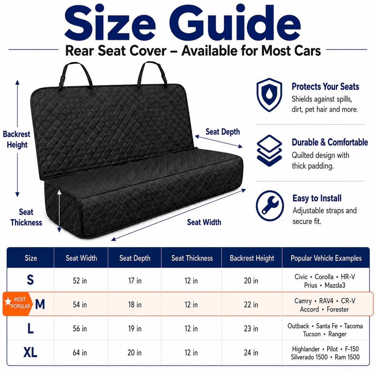 Full Bench Seat Cover – Black, Large view 2